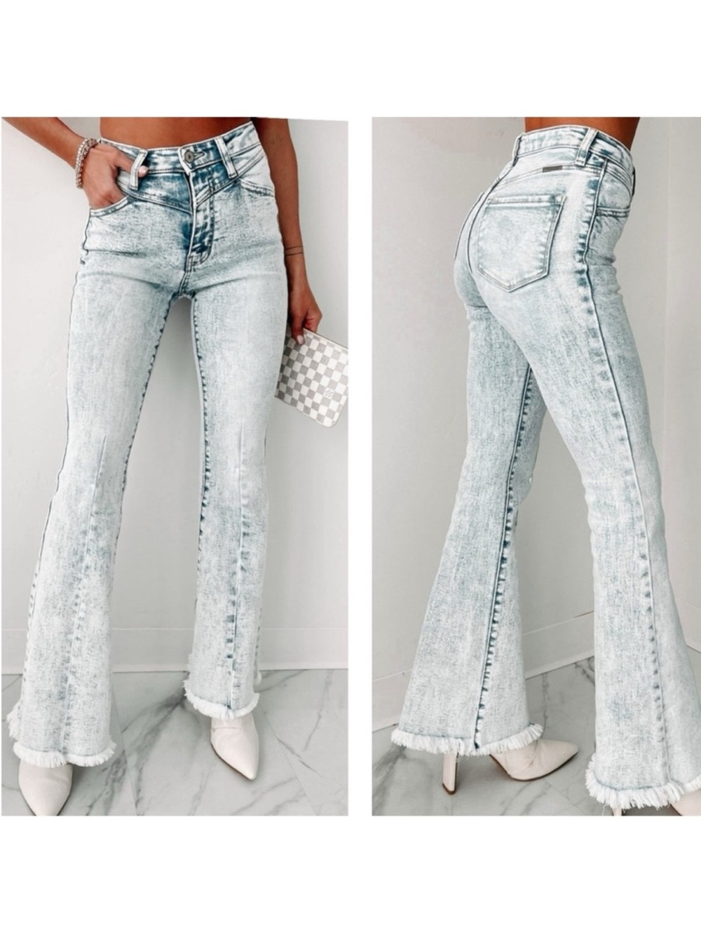 NWOT KANCAN High-Rise Acid Wash Flare Jeans - Light Blue